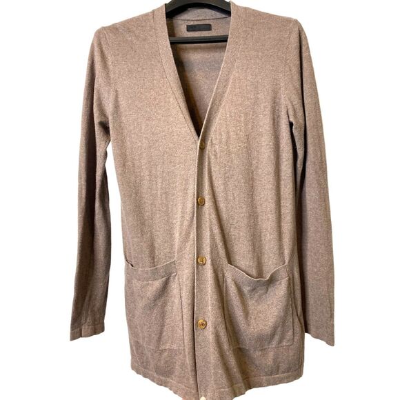 ASOS Oversized Button Down Stretch Cardigan Sweater Patch Pocket VNeck XXS Brown - Picture 1 of 15